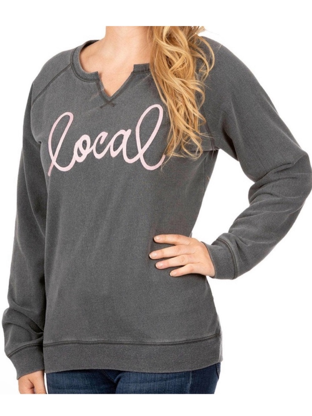 State of Mind Gray Crewneck Sweatshirt with Pink Script